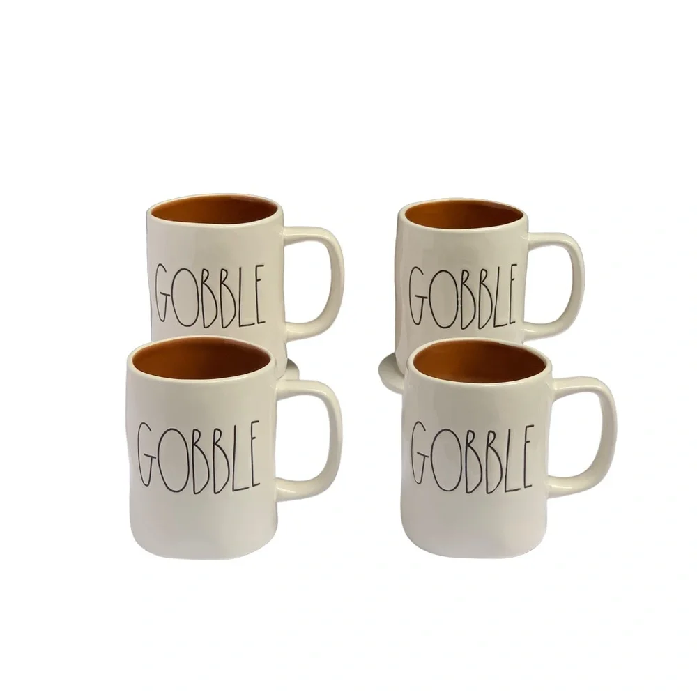 Rae Dunn GOBBLE Mug White Orange Interior Black Large Letter Dimples NWT 2017 OG - Picture 13 of 13